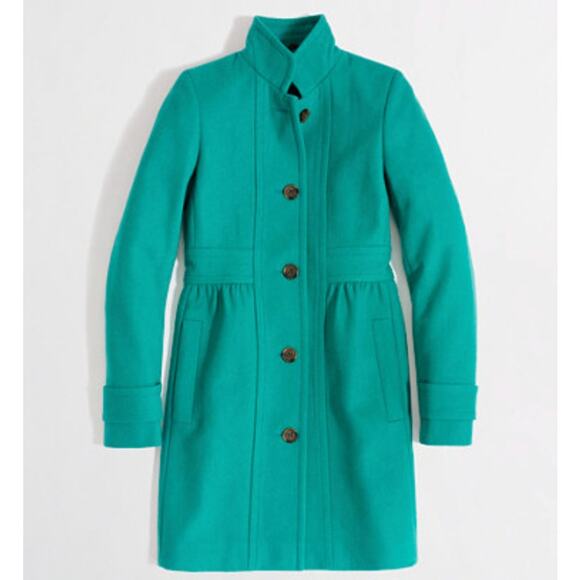 J. Crew Emerald Green Wool Pea Coat Sz 2 - Picture 1 of 11